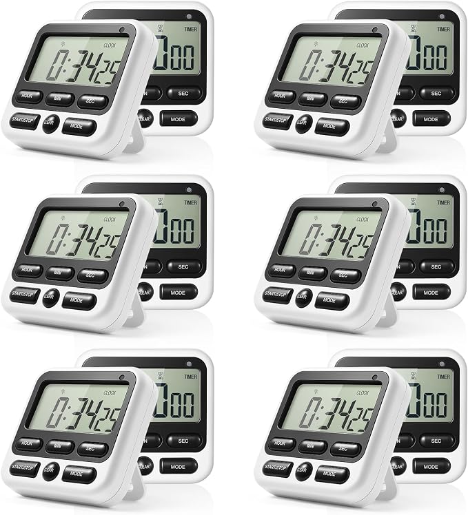 12 Pcs Silent Flashing & Loud Alarm Digital Timer, Magnetic Count Up/Down Timer with Large LCD Display for Cooking Baking Teaching