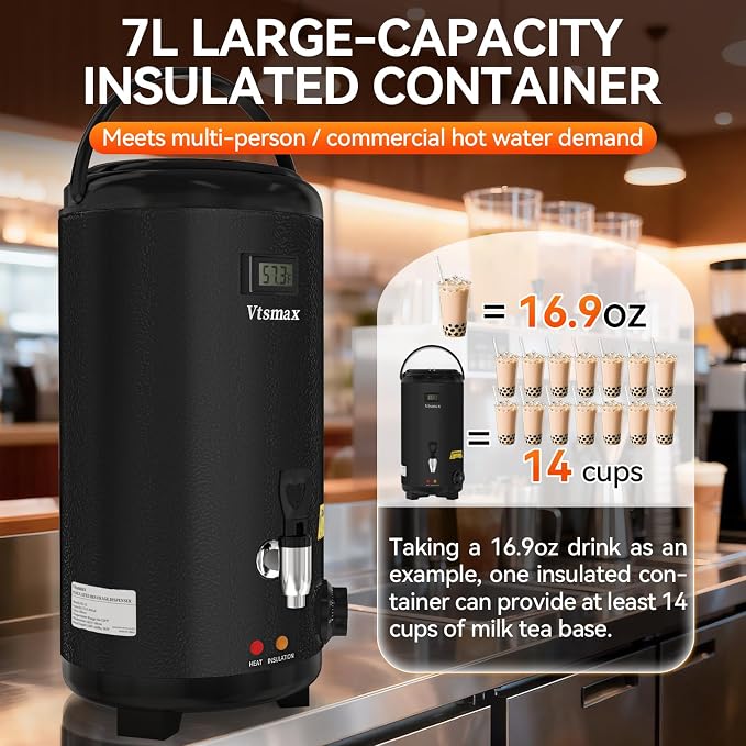 Electric Insulated Beverage Dispenser with Stand 2 Gallon Hot & Cold Drink Dispenser 86-230℉ Adjustable Temperature Real-Time Temperature Display for Tea and Coffee (Black)