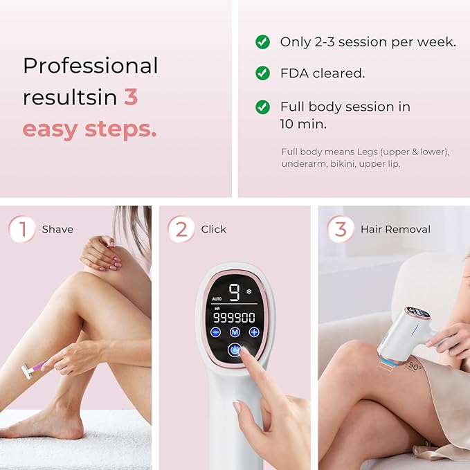Ubroo IPL Laser Hair Removal Device, 21J Energy, 96% Hair Reduction, 41°F Ice Cooling for Women & Men, Face Bikini Underarm, Safe & Painless, At-Home Professional Results