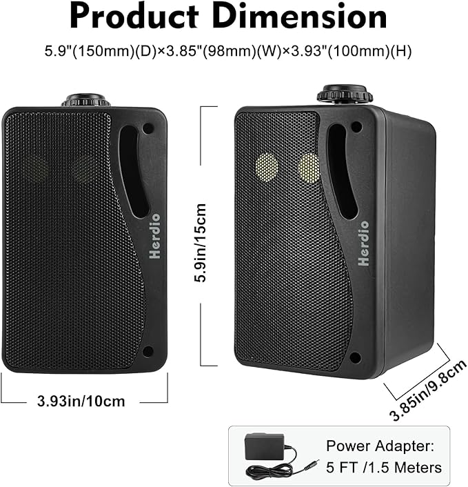 Herdio 3.5" 200W Outdoor Bluetooth Speakers, IP44 Waterproof Rating and Be Able to Wireless Multi-Connection Up to 20 Units for Patio/Porch/Balcony (Black, 2-Pack)