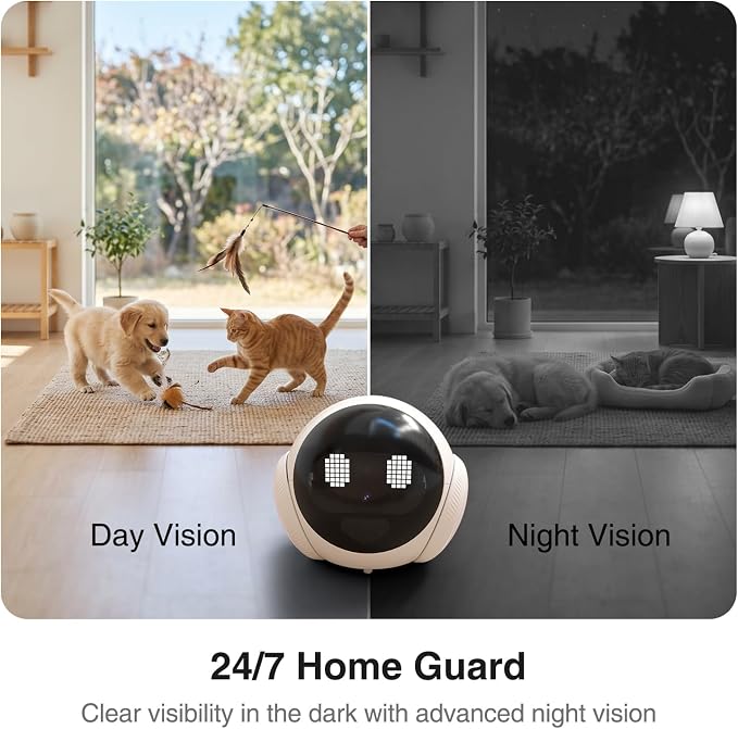 Smart Mobile Pet Camera Robot for Home Indoor, Movable 1080P Monitoring Dog and Cats, 2-Way Talk, Night Vision, Battery-Powered with Phone App Control