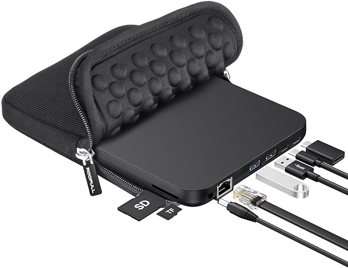 ROOFULL New USB 3.0 External CD DVD Drive with Ethernet Adapter, USB-A/C Ports, SD/TF Card Slot, Carrying Case, USB-C CD DVD Reader Burner Writer Player Optical Disc Drive for Windows & Mac Laptop PC