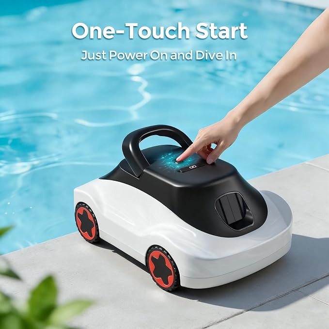 C5 Robotic Pool Cleaner, Cordless Pool Vacuum for Above-Ground & Inground Pools up to 2,200 Sq.Ft, Strong Suction, 180-Min Runtime, Smart Auto-Parking & 2.7L Large Debris Basket (White-Black)