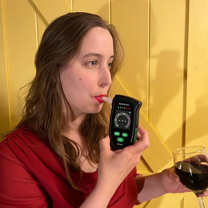 RDINSCOS Breathalyzer Rechargeable Portable Alcohol Tester | Large Color LCD Display, Includes 5 Mouthpieces, Personal & Professional Use