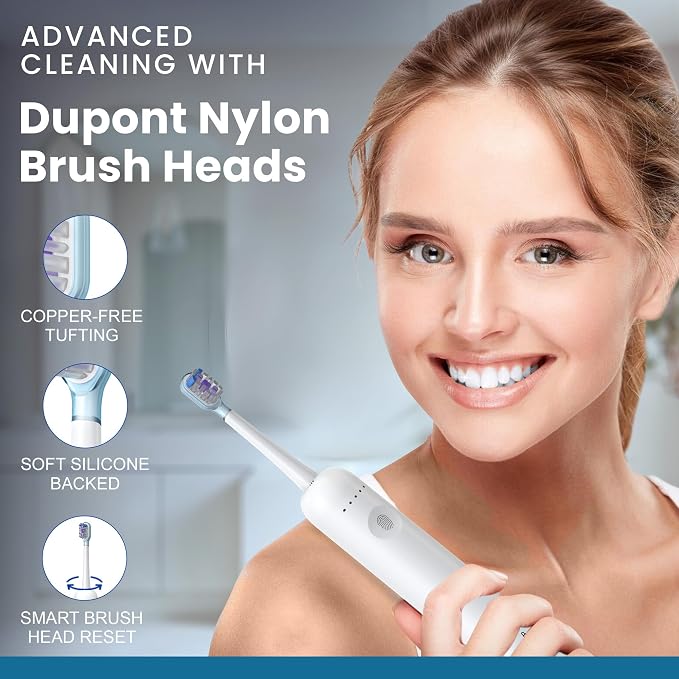 Sonic Electric Toothbrush for Adults – Oscillation & Vibration Rechargeable Power Toothbrush with 5 Modes, 6 Brush Heads & Travel Case - 30+ Days Battery Life IPX7 Waterproof- 2Min Smart Timer
