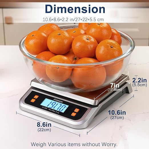 Atogou 88lb Food Scale, Commercial Kitchen Scale Plug-in Usable with Full View LCD Display, Stainless Steel, for Baking, Bread, Cooking, Meat, Vegetables, Farm, Industry LC200 Silver