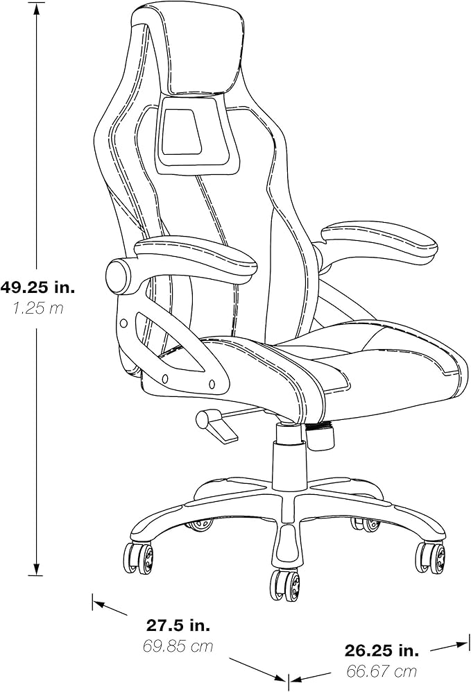 OSP Home Furnishings Race Car Adjustable Gaming Chair, Charcoal Grey Bonded Leather with Red Accents
