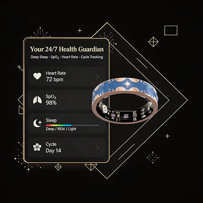 Smart Ring for Women Gift, Fitness & Vital Signs Monitoring, Sleep Tracker/Remote Photography/No Subscription(Blue,10#)
