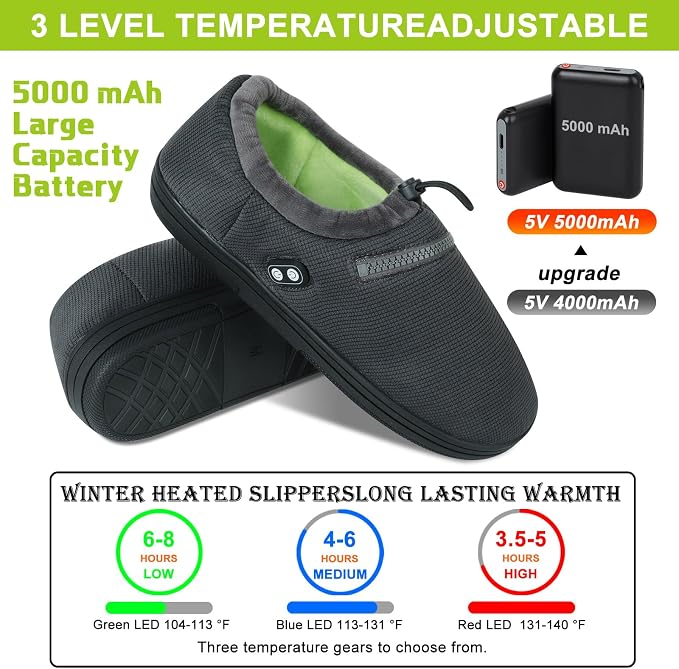 Foot Warmer, Electric Foot Warmer with 5000mAh Battery, Heated Slippers Women Men, Heated Foot Warmer with Smart Dual Independent Switch Heated Shoes for Feet Warmers Winter Warm