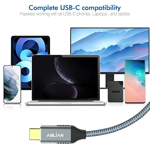 USB C to C Cable 6.6ft，USB 3.2 Gen 2 10Gbps Data Transfer, USB 100W,4K 60Hz USB C Display Cable Compatible with MacBook Pro/Air, iPad Pro, Galaxy S23, Dell XPS, and More