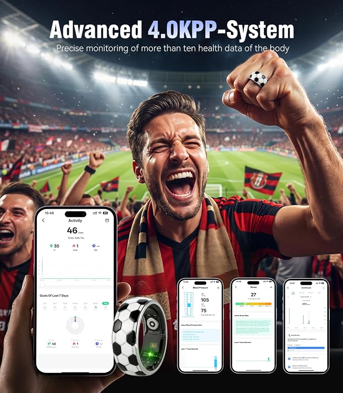 Smart Ring & Wireless Charging Case【Pro Athlete Grade – Precision Sports Tracking】2026 World Tournament Soccer Fan Smart Ring for Women & Men, Fitness Wearable Device for Training & Sleep Tracking 8#