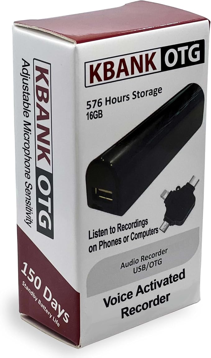 KBANK Long Battery Life Voice Activated Recorder with Playback on iPhone and Android | Voice Recorder Listening Device | 576 Hours of Recorder | 150 Days of Standby Battery Life