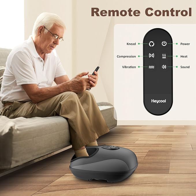 Heycool Shiatsu Foot Massager with Heat, Deep Kneading, Compression & Vibration Foot Massager Machine with Remote Control, Fits Size 13 for Home Relaxation, Office Workers & Seniors
