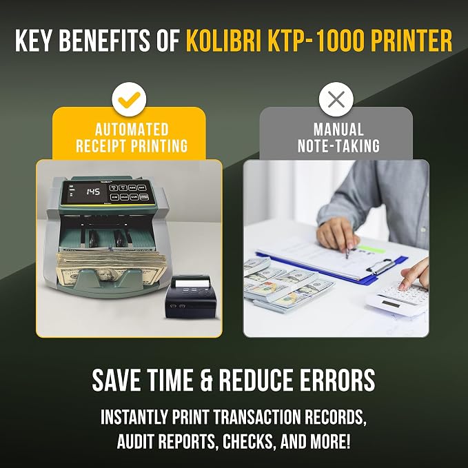 Kolibri Portable Thermal Printer with 90mm per Second Speed, USB and RJ232 Cable are Included - Bill Counter Printer