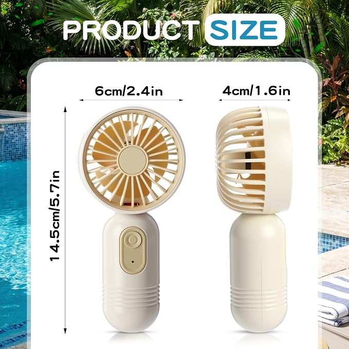 Rossesay 6 Pcs Mini Portable Fan Bulk Cute Handheld Lightweight Small Little Personal Hand Eyelash Fan 3 Speeds USB Rechargeable for Women Men Indoor Outdoor Makeup Travel (Beige)