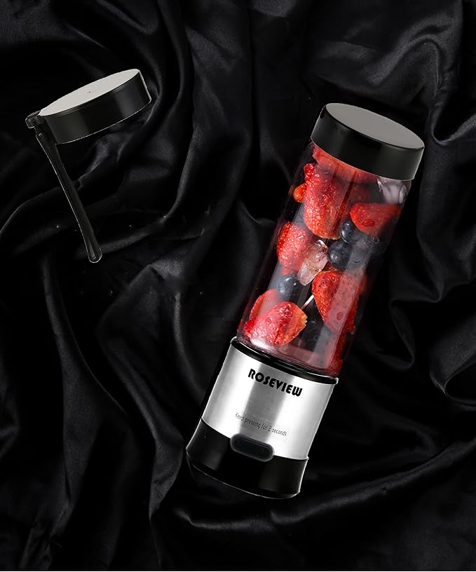Portable Smoothie blender ROSEVIEW Glass bottle USB rechargeable mini Handheld Ice Shakes Cup 2 blend juicer Cordless Personal smoothies maker Fruit mixer (Steel) (Egg Shell)