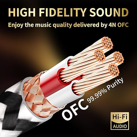 Audiophile 3.5mm Aux Cable (3.28ft/1m) - 4N Oxygen-Free Copper, Gold-Plated & Braided Design for Hi-Fi Sound - Universal TRS Aux Cord for Car/Home/Headphones