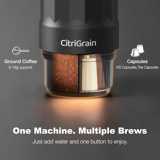Portable Espresso Machine, Self-Heating Travel Coffee Maker with Fast Charging USB-C & Carrying Bag & Stand, for Ground Coffee & NS Capsules, for Camping, Hiking, RV, Office