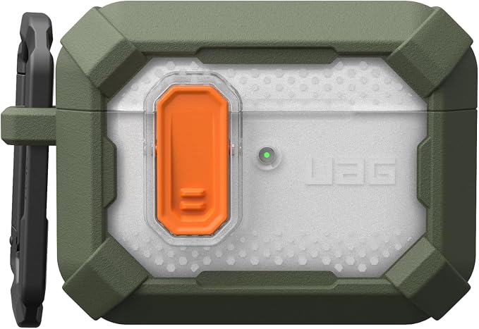 URBAN ARMOR GEAR UAG Designed for AirPods Pro 3rd Gen Case, Rugged Military Grade Drop Proof Protective Cover with Detachable Carabiner Clip & Secure Lip Closure, Plasma Olive