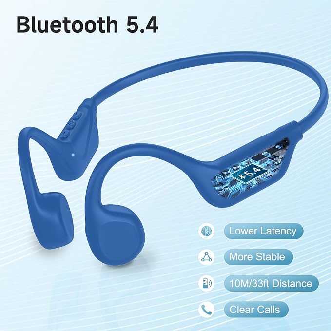LOBKIN Bone Conduction Headphones Bluetooth 5.4, Open Ear Headphones with Mic, Wireless, 10H Playtime, IPX5 Waterproof Sports Headphones (Blue)