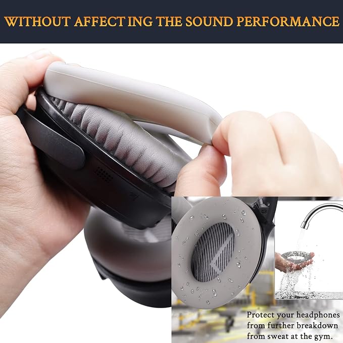 SOULWIT Replacement Kit for Bose QuietComfort QC35/QC35 ii Over-Ear Headphones, Ear Pads Cushions + Headband + Silicone Earpads Cover Protector - Silver