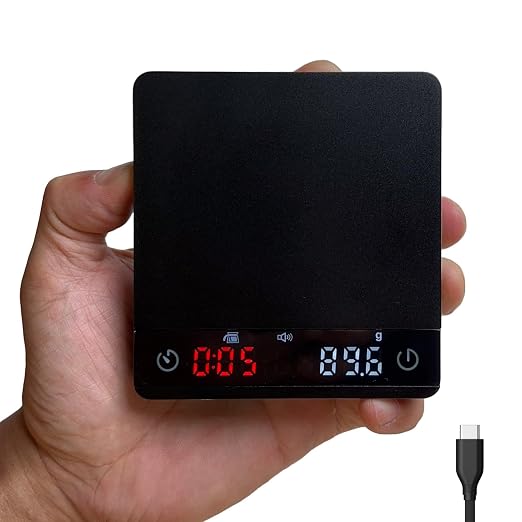 MiiCoffee Nano Pro Coffee Scale with Timer, Espresso Scale with Auto Tare, Aluminum Body, Touch Sensor and Silicone Cover (Black)