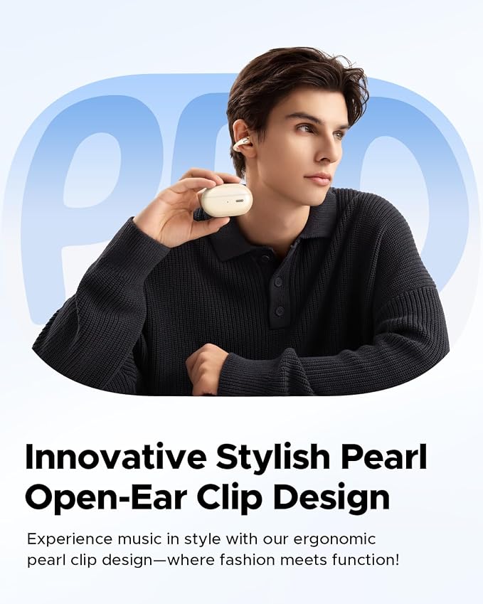 SoundPEATS PearlClip Pro Open Ear Clip Earbuds, Fast Charge (10Mins/2Hrs), IPX5 Sweatproof, Stable Bluetooth 6.0, Secure Fit, Rich Sound, 24H Play - Beige