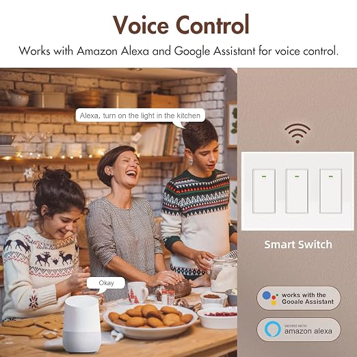 Smart Light Switch Compatible with Alexa and Google Assistant, WiFi Controlled, Schedule and Remote Access, Neutral Wire Required (3 Gang Smart Switch)