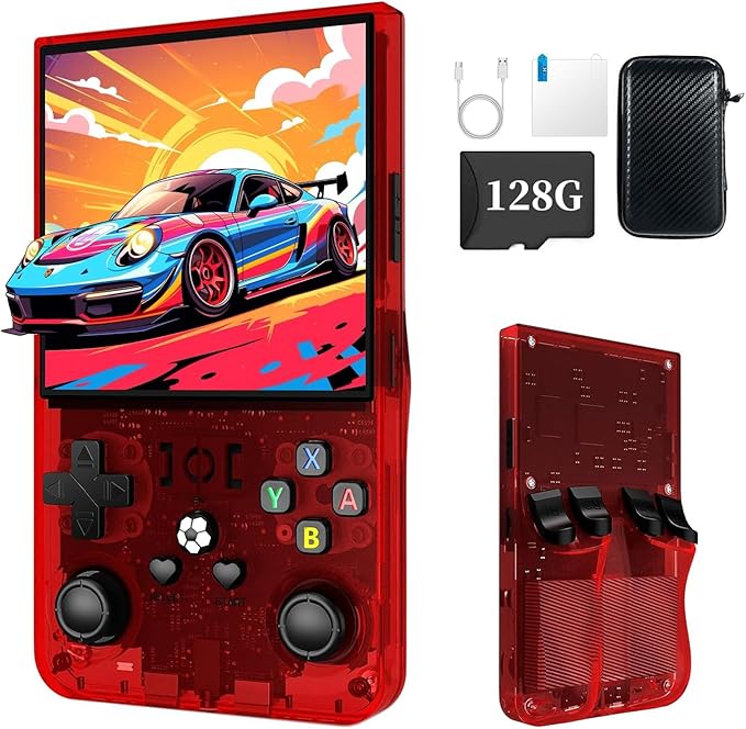 R36MAX Retro Game Console (R36S New Upgrade) - 4K HD 4.0" IPS Screen, 128GB Preloaded 22,000+ Retro Games, Open-Source Linux System, 4000mAh Rechargeable, Portable Video Games (Red 128G)