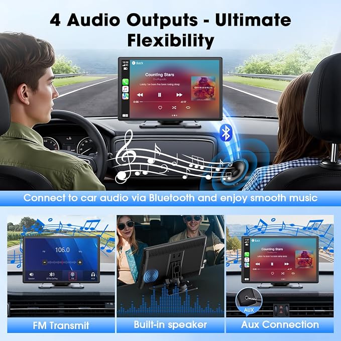 Topexplore Carplay Screen for Car, 9'' Wireless CarPlay & Android Auto- Upgrade Portable Touchscreen with Bluetooth, Mirror Link, Voice Control, Hands-Free Calling,Plug & Play Car Play Screen