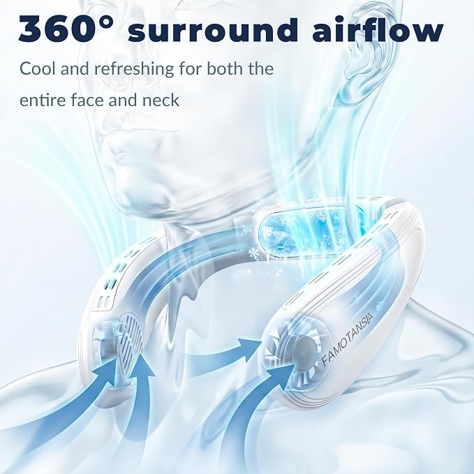 Neck Fan - Portable Personal Fan with Cooling Plate,Operated Wearable Rechargeable Fan with 5200mAh Lithium Battery for Travel,Neck Air Conditioner,3 Cooling Level&3 Speeds Level,Gifts for Women Men