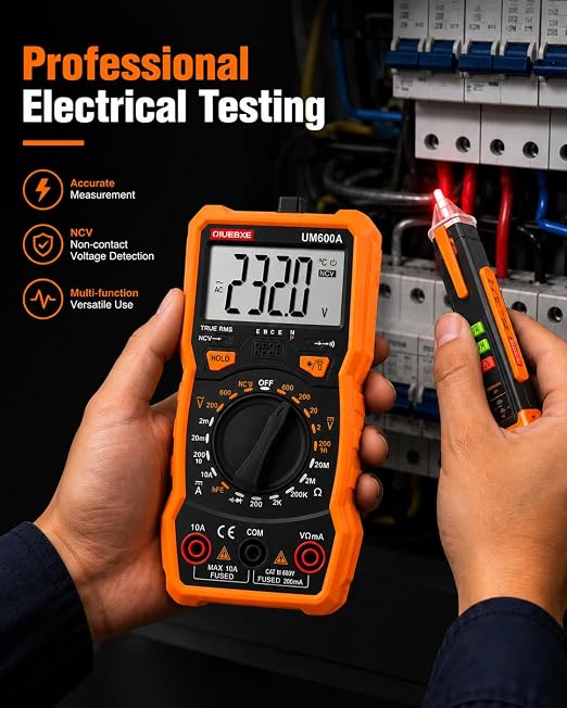 ETK3 3-in-1 Electrical Test Kit with Digital Multimeter, Non-Contact Voltage Tester & Outlet Tester, True RMS Multimeter with Silicone Test Leads for Electricians HVAC Home DIY