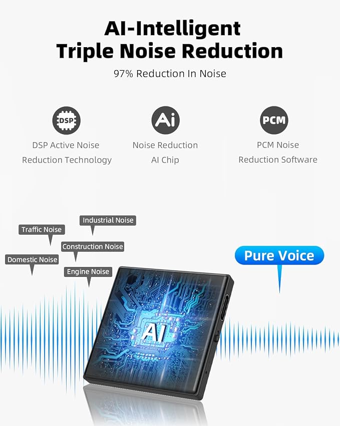 128GB (9200 Hour) Mini Magnetic Voice Recorder, 3072Kbps Recording Device with Playback,Audio Recorder AI Smart Noise Reduction, Voice Activated Recorder for Lectures, Meetings, Intervie