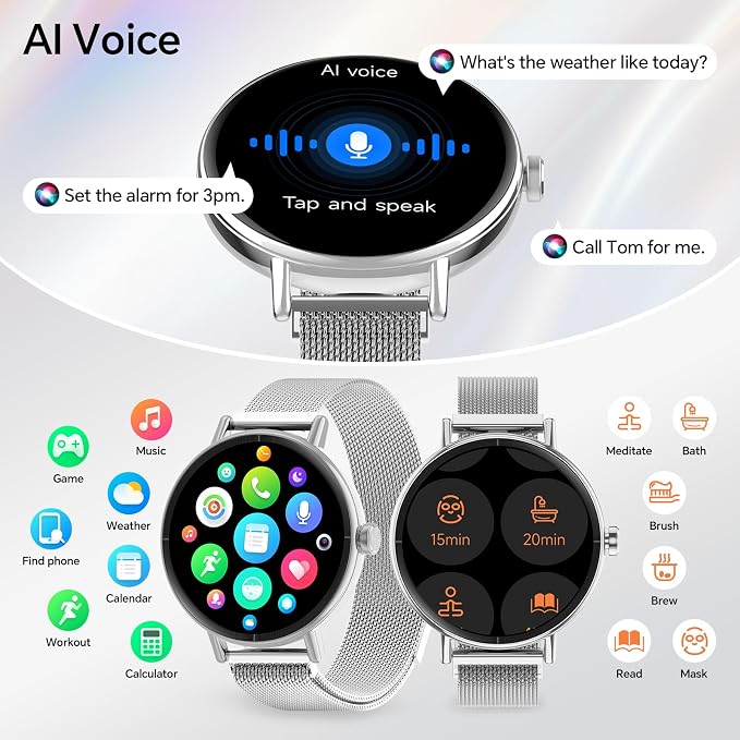 Yoever Smart Watches for Men Women,1.57" HD 43mm Fitness Tracker Answer/Make Call, Heart Rate/Sleep/SpO2, Round Smart Watch for iPhone/Samsung/Android,IP68 Waterproof,110+ Sport Mode-Silver