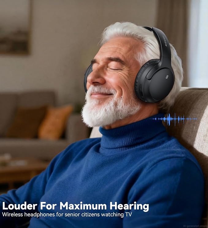 Wireless Headphones for TV Watching, 65H TV Headphones Wireless for Seniors with Charging Base, No Delay Bluetooth Headphones for TV for listening seniors, HiFi Stereo Sound, Gifts for Parents/Elderly