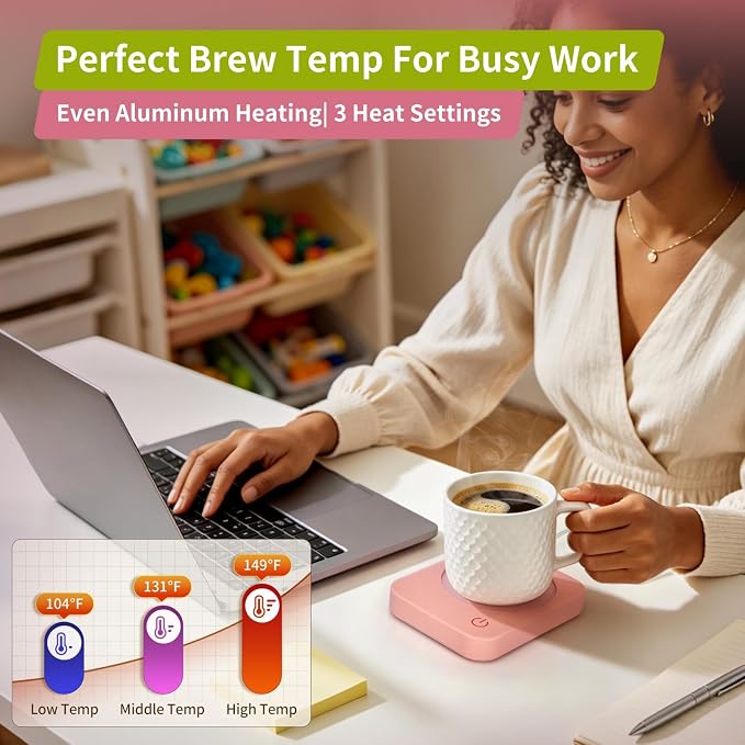 VOBAGA Coffee Mug Warmer for Desk with Auto Shut Off & 3-Temp Settings, Coffee Cup Warmer Galentines Day Gift Home Office Accessory, Perfect for Coffee, Tea, Milk (No Mug)