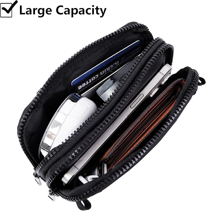 Crossbody Key Bag with ID Window, RFID Blocking Nylon Small cellphone Wallet, Transparent Slot for Easy Access