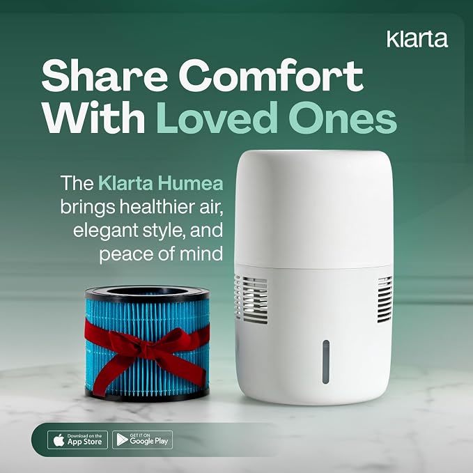 Smart Evaporative Humidifier for Bedroom with App Control & 3L Tank – Mist-Free, No White Dust – Quiet Operation for Better Sleep – Beige Humidifier Klarta Humea