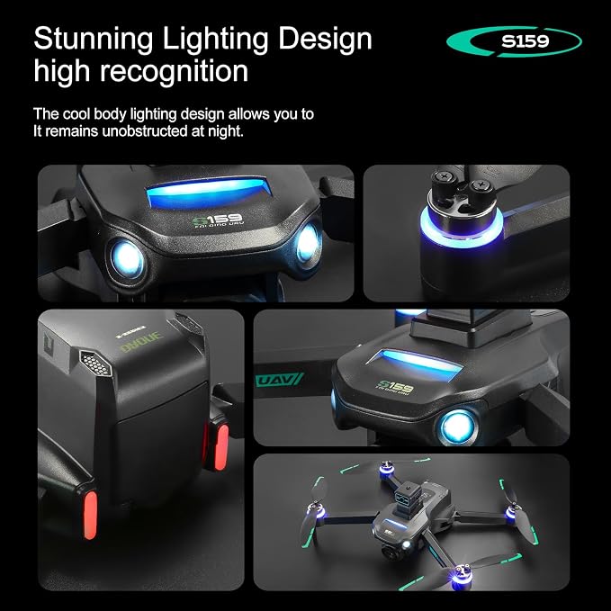 ikaufen S159 Drone with Built-in 5.9in screen control, GPS positioning, brushless motor, optical flow positioning, ESC camera, obstacle avoidance function, body tips power consumption+2 Battery(S159 screen control+ 2 Battery White)