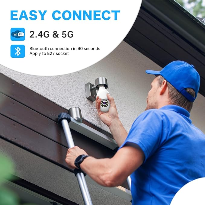2K Light Bulb Security Camera 5G&2.4G WiFi Security Cameras Wireless Outdoor Indoor,360°Bulb Cameras for Home Security Outside Indoor,Motion Detection and Alarm,Two-Way Talk,Color Night Vision 2 Pack