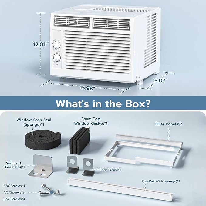 ZAFRO 5000BTU Window Air Conditioners Cool Up to 150 Sq Ft,Quiet Operation Window AC Unit with 2 Cool&Fan Functions,Easy to Use Mechanical Control,Washable Filter,Easy Install Kit,for Small Room,White
