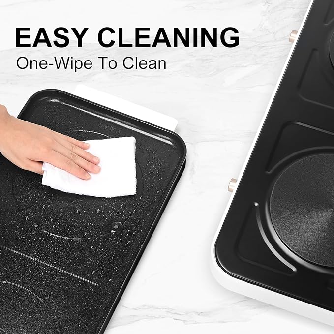 AEWHALE Countertop Double Burners with Removable Griddle Pan Non-stick,1800W Electric Hot Plate Adjustable Temperature