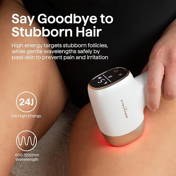 Wavytalk IPL Hair Removal Device, Bare It for Face Body Bikini – Long-Lasting Result & Painless,Full Body in 12 Mins with 24J Dual-Pulse & Ice Cooling, At-Home Use for Women and Men, Corded, White