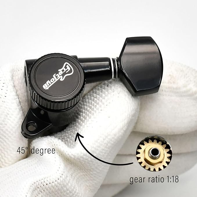 FRETJOYB 18:1 Guitar Locking Tuners 6 in line (6 Right) Tuning Pegs locking Strings Acoustic or Electric Guitar Tuning Keys Machine Heads Replacement-Black