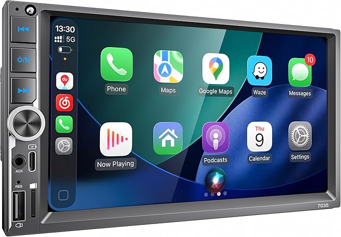 7 Inch Car Stereo with Wireless Apple CarPlay & Android Auto, Wireless AirPlay Mirror Link, Double Din Radio with 1024*600 IPS Toucscreen, AM/FM RDS, Bluetooth, Type-C/USB/TF/AUX, 12-LED Backup Camera
