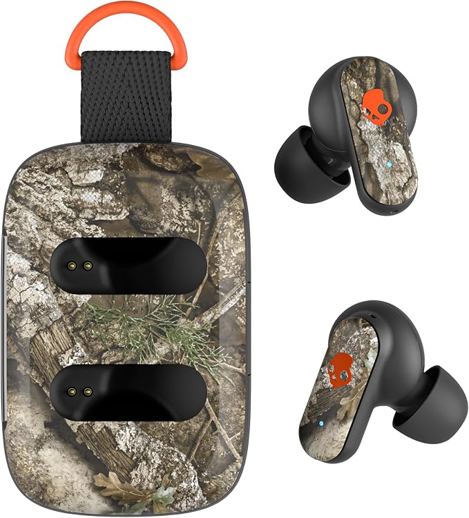 Skullcandy Dime 3 Wireless Earbuds, Bluetooth Headphones, Noise Isolating Fit, Up to 20 Hours Battery, Microphone for iPhone Android, Easy Carry with Integrated Lanyard - Realtree APX Black/Orange