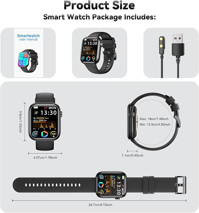 Smart Watch for Men Women(Answer/Make Call), 1.83" Fitness Watch with Heart Rate/Blood Pressure/Blood Oxygen, Pedometer, Sleep Tracker,120+ Sport Modes, IP68 Waterproof Fitness Tracker for Android iOS