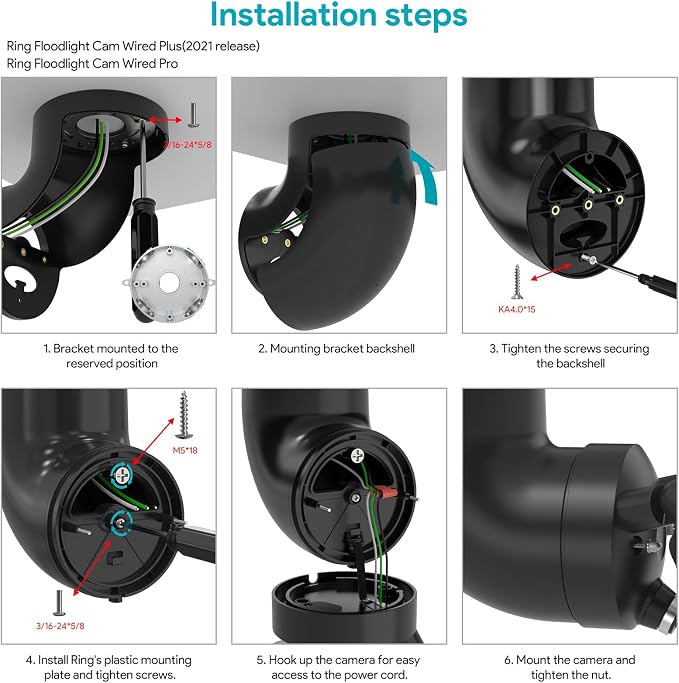 EDUP Love® Ring Camera Eave Mount for Ring Floodlight Cam Wired Plus/Pro | Fits for Ring Floodlight Cam Wired Pro & Ring Floodlight Cam Wired Plus & Blink Wired Floodlight Camera, Black