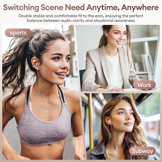 PAXA 2 in 1 Clip-on Earbuds Open Ear Headphones Bluetooth 6.0 Wireless Earbuds with in-Ear Earbuds, Ultra-long 140H Play, Auto L-R Recognition Touch Control for Work Fitness Daily Use Ctbuds Rose Gold