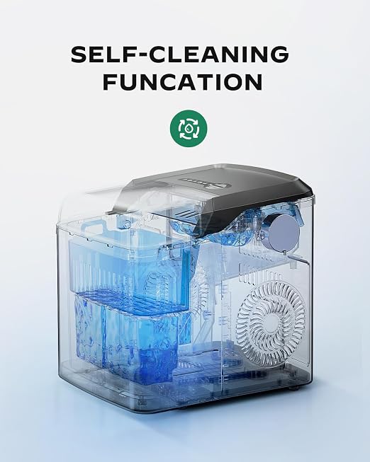 Silonn Countertop Ice Maker, 9 Cubes Ready in 6 Mins, 26lbs in 24Hrs, Portable Ice Machine with Self-Cleaning, 2 Sizes of Bullet Ice for Home/Kitchen/Party/RV, Black